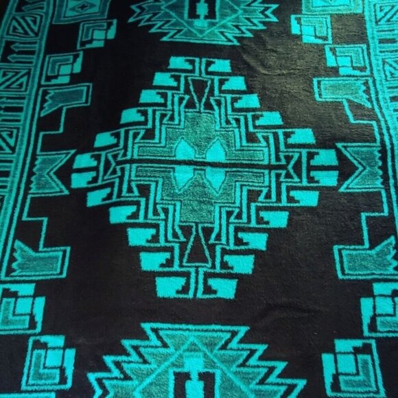 VTG Ibena Reversible Southwestern Blanket Tribal Design 58"x73" Made In Turkey - Picture 6 of 12